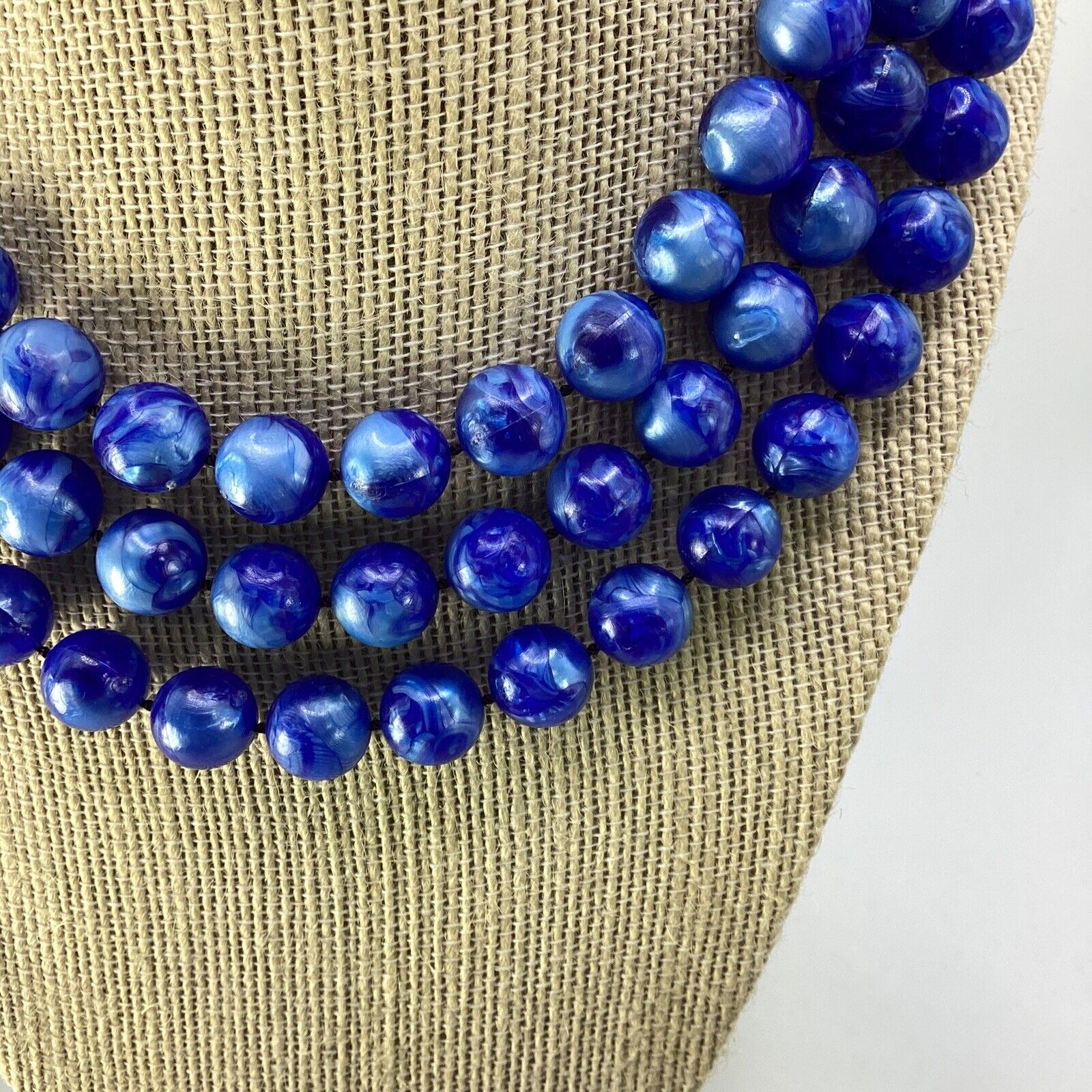 Vintage Hand Knotted Blue Stone Beaded Necklace U… - image 3