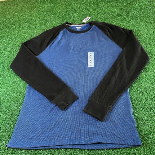 Old Navy Waffle Knit Thermal Long Sleeve Soft-Washed Shirt Blue Mens Medium NWT