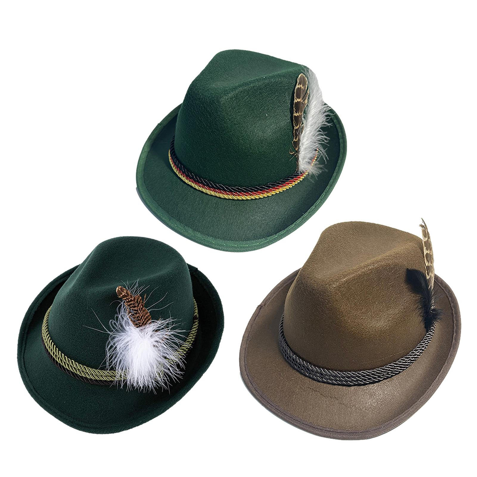 Alpine Hats with Feather Soft Oktoberfest German Hats for Adults