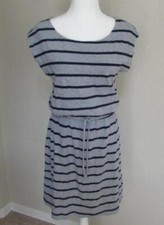 GAP womens Med gray blue stripe cotton tie waist jersey dress sleeveless