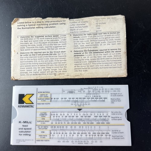 Vintage Kennametal K-Mill Feed & Speed Calculator Milling Hardness Conversion - 第 1/7 張圖片