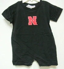 NCAA Nebraska Cornhuskers Red N Logo on Black Infant T Romper Two Feet Ahead
