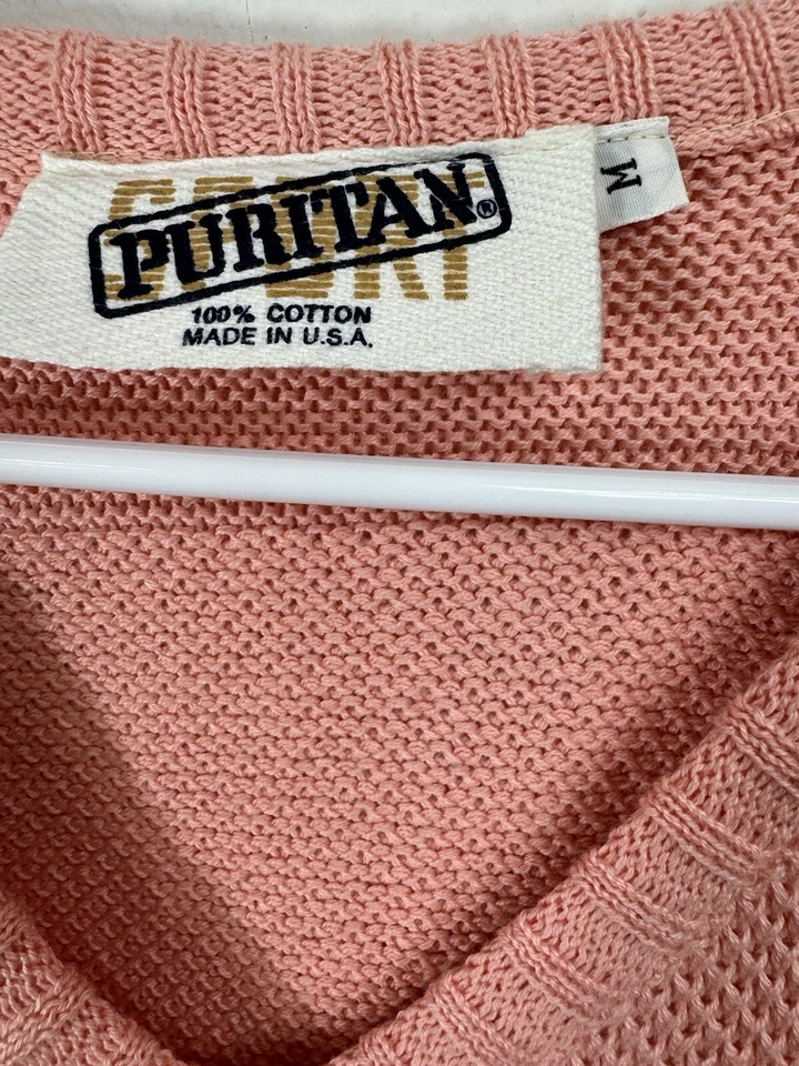 Suéter Pullover Algodón Vintage Años 80 90 Puritano Talla Mediana Rosa Melocotón Cuello en V Foto 3 de 4