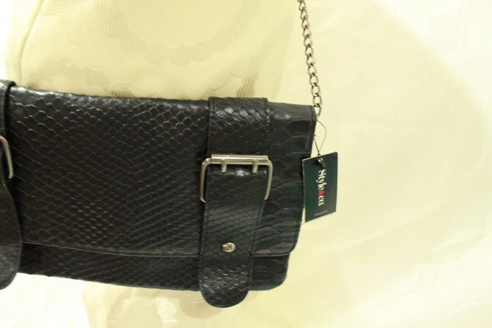 Bolso sin asas plegable con correa de cadena a presión brillo de peltre STYLE&CO para mujer Foto 2 de 4