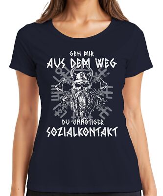 Get Out of My Way Social Contact Viking Skull Axe Runes Women's T-Shirt