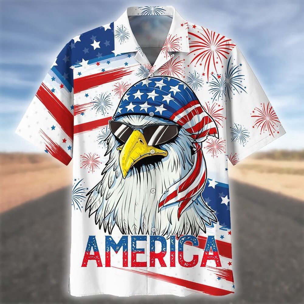3D Printed Eagle With Sunglasses Hawaiian Shirt for 4th of July