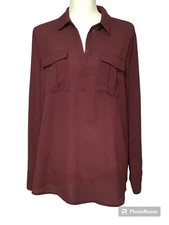 Doe & Rae Top Womens Medium Maroon The Rylen Minimalist Contemporary Workwear
