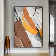 Modern Hand painted Abstract Oil Painting Orange Coffee Color Thick Texture Wall
