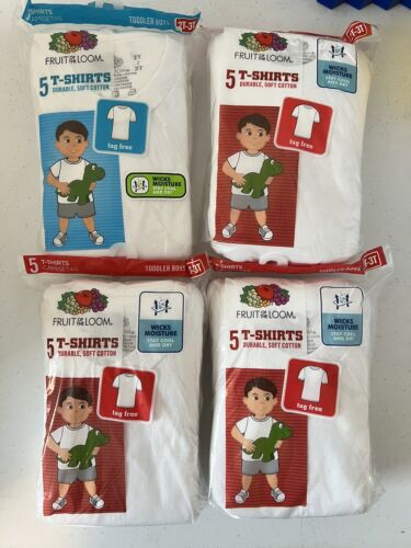Lot Of 4 BNIB FRUIT OF THE LOOM TODDLER BOY'S 5-PACK T-SHIRT 2T-3T, WHITE - Picture 1 of 1