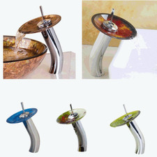 Chrome Bathroom Faucet Glass Waterfall Spout Deck Mounted Mixer Brass Basin Tap