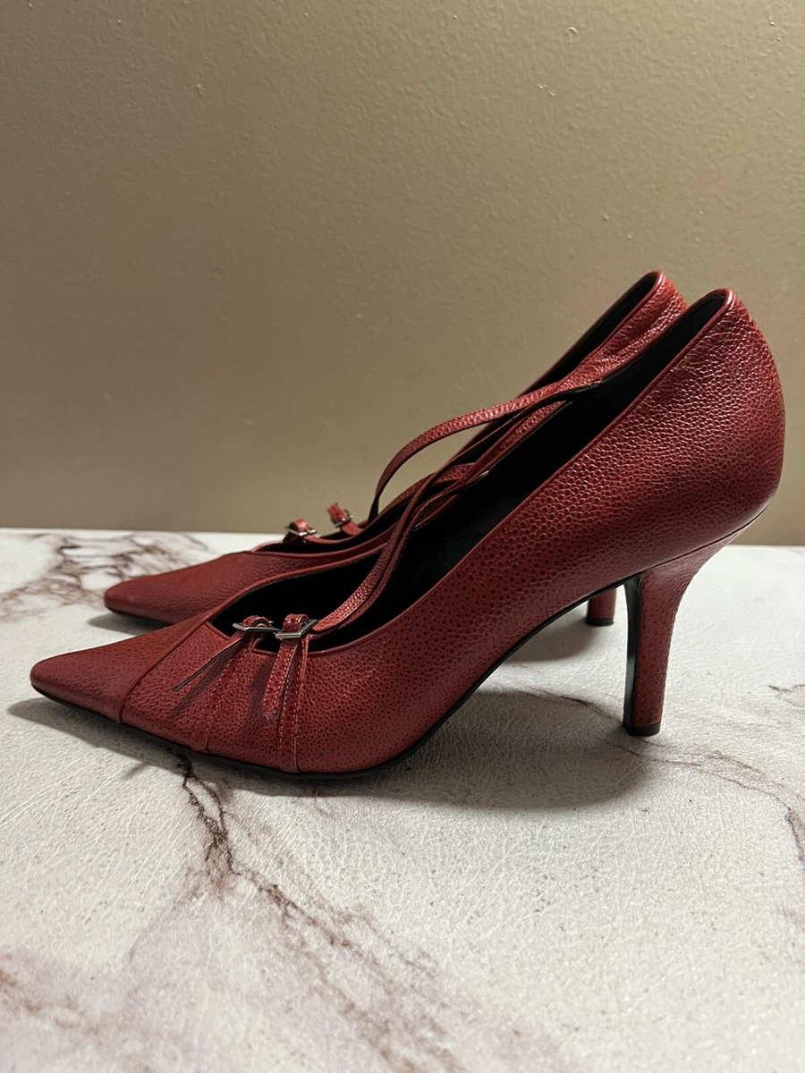 POLLINI MADE IN ITALY RED EMBOSSED LEATHER DRESS MARY JANE PUMP