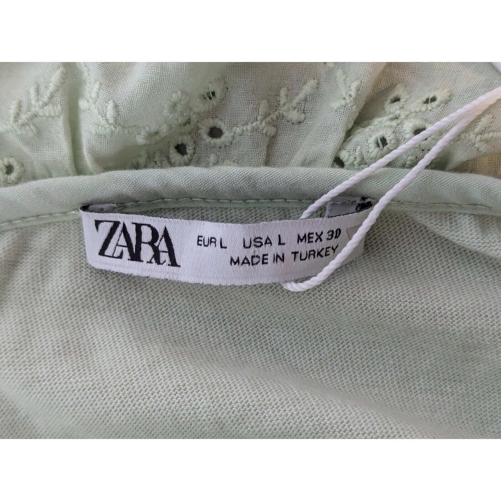 ZARA Eyelet Ruffled Neck Embroidered Knit Maxi Dress Boho Spring Green Large NWT thumbnail 2