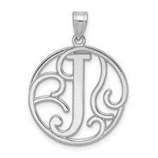 Sterling Silver 925 Fancy Script Initial Letter J Charm Pendant 1.06 Inch