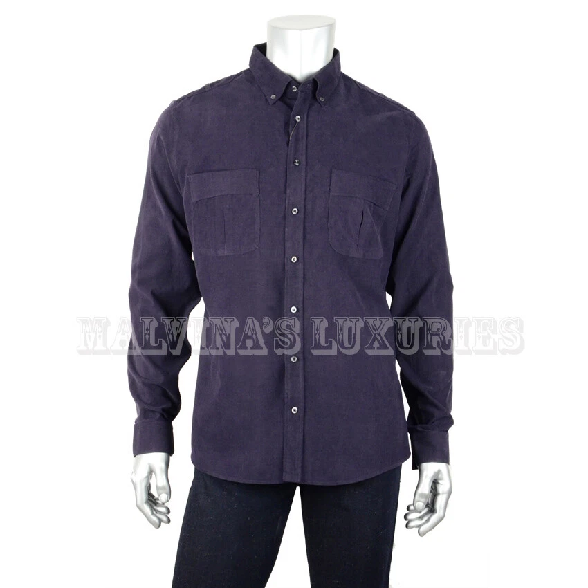 CHEMISE SLIM GUCCI HOMME BLEU MARINE VELOURS CÔTELÉ COTON AVEC POCHES taille 17/43