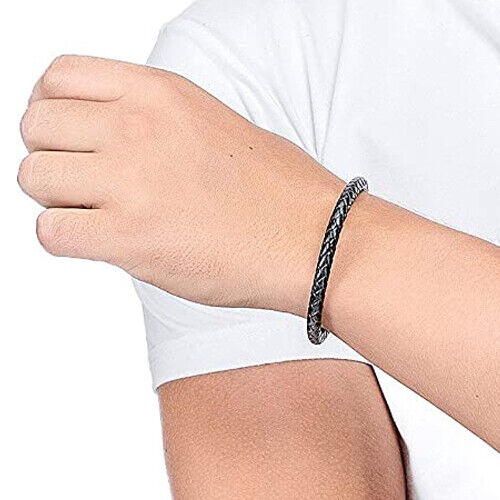 Silber Edelstahl Magnetverschluss geflochtenes Lederarmband für Herren Frauen - Bild 4 von 10