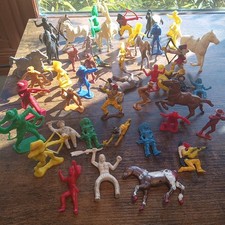 Vintage Plastic Cowboys and Indians Toy Figures Horses Playset Lot Tim Mee Marx