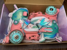 Excellent Mermaid 4 Size Adjustable Light up Roller Skates for Girls, Pink Green