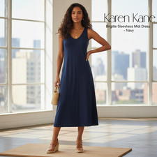Karen Kane Brigitte Sleeveless Midi Dress NWOT Navy Small