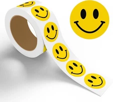 Stickerjet Happy Face Smile Stickers Roll of 500 Self-Adhesive Perfect for Craft