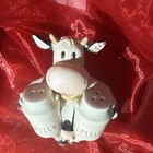 Ceramic Novelty Cow Salt & Pepper Shaker Set w/ Holder, White/Black/Pink — photo 2