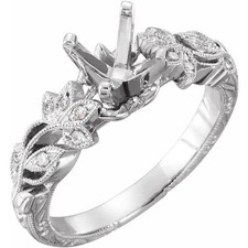 Women Engagement Semi Mount Ring Setting Round 11 mm 925 Silver Natural Zircon