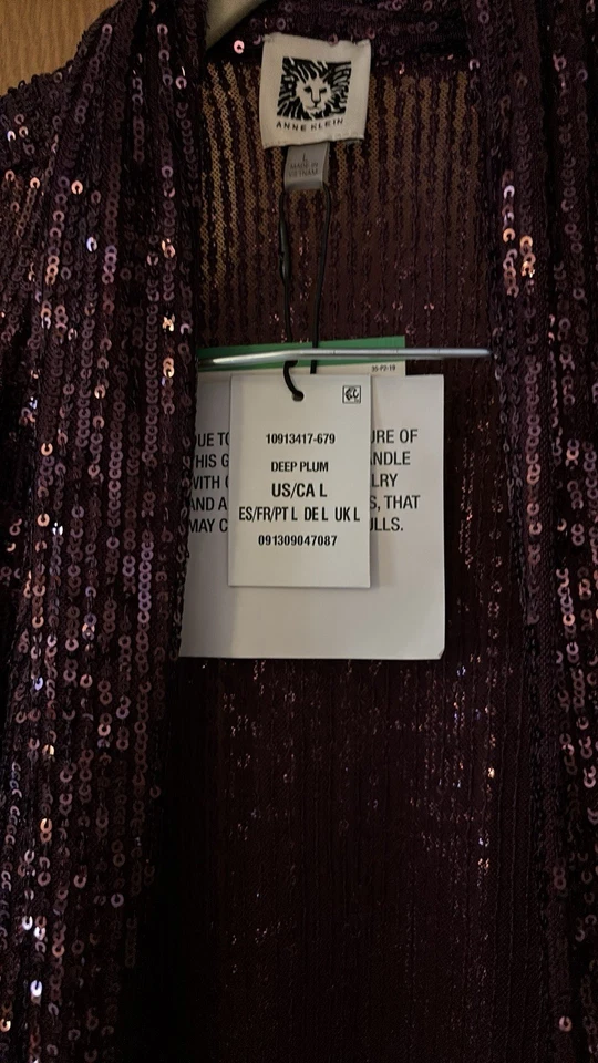 NWT Anne Klein Deep Purple Sequin Open Front Jacket Large  - Image 3 of 4