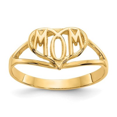 10K Yellow Gold Polished Mom Heart Ring Size 7 Gift For Mom