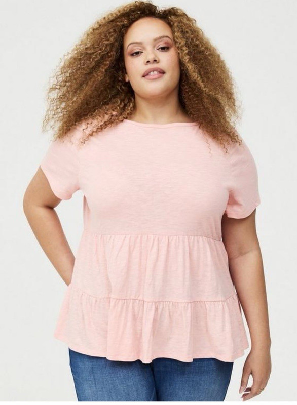 Torrid Heritage  Slub Roll Sleeve Tiered Babydoll Top 3X