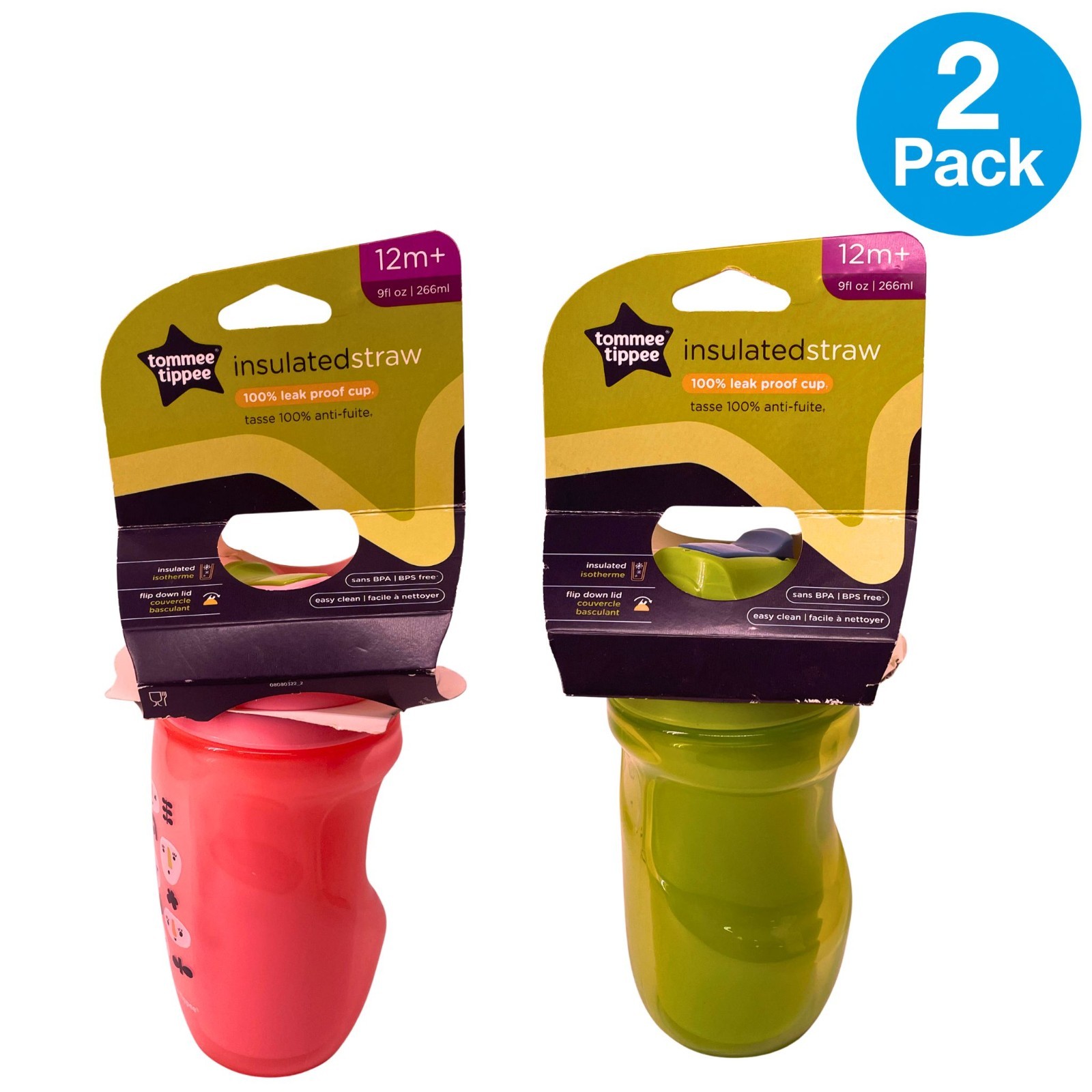 Tommee Tippee Insulated Straw Cup 9oz 12M+ 2 Pack BPA Free N