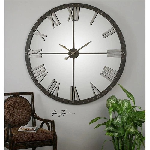 Uttermost Amelie Farmhouse Metal Large Wall Clock in Bronze/Silver - Picture 2 of 3