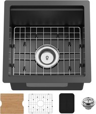 Black 15x15In Kitchen Bar Workstation Sink- Small Stainless Steel Undermount