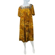 Vtg Muumuu Handmade Women's Dress Floral Dress 1 Sz L Brown Gold Hawaii