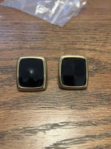 Monet Earrings Square Stud Black Enamel & Gold Tone Classic Retro 0.75" Vintage