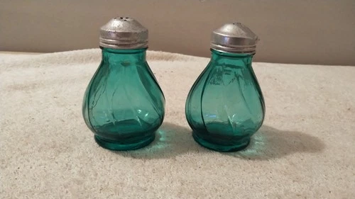 Jeannette Ultramarine Swirl Teal Salt and Pepper Shaker Pair Depression Glass