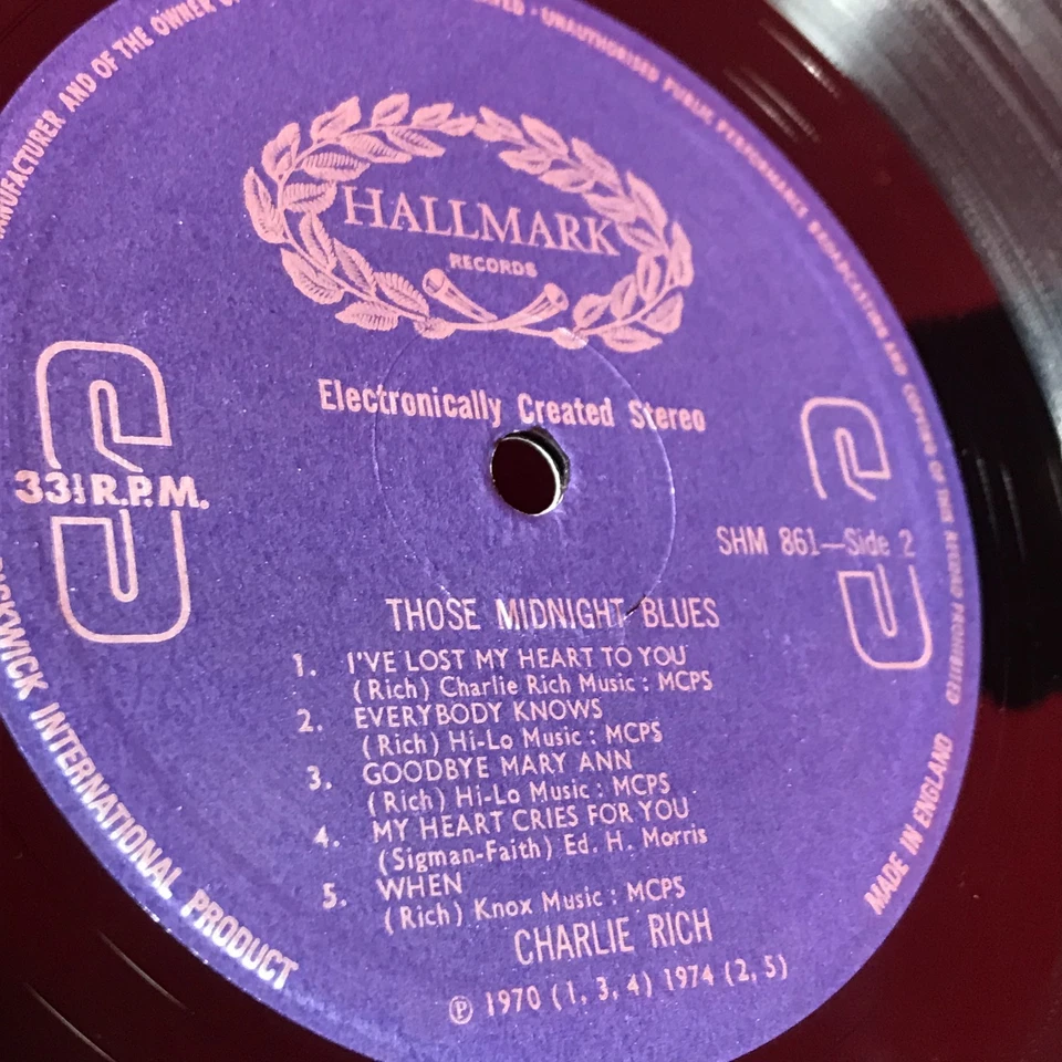 CHARLIE RICH Those Midnight Blues 1974 UK vinyl LP Goodbye Mary Ann Juanita - Image 4 of 4