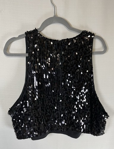 H&M XXL Mujer Recortado Negro Lentejuelas Sin Mangas Cuello Redondo Cremallera - Imagen 3 de 3