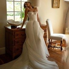 Popular Ruched Sweetheart A Line Wedding Dresses Tiered Custom Made Sweep Train