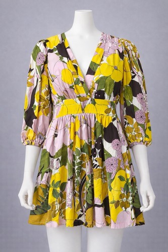 La DoubleJ Dress M Multicolor Big Flower Margherita Voile Mini Silk Designer NEW