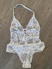 In Bloom by Jonquil Lacy Floral Bodysuit Lace Thong Teddy Ivory Medium Beautiful