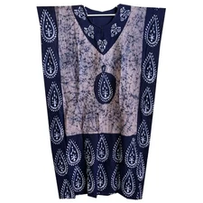 Women's Beige Blue Boho Chic Kaftan Flowy Maxi Caftan Dress for Lounge & Resort