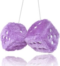 Pair 3  Purple with White Dots Mirror Fuzzy Plush Dice-Blue Light