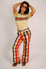 60s Plaid Trousers 31 yellow red pants vintage bellbottom bell bottom wool
