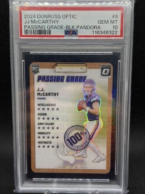 2024 Donruss Optic JJ McCarthy Passing Grade Black Pandora 19/25 PSA 10 Vikings