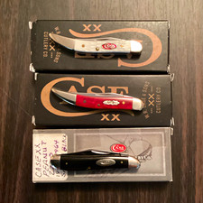 Case 3-Pc Pocketknife Lot Manual Steel Plain Clip/Pen White Red Black w/Box