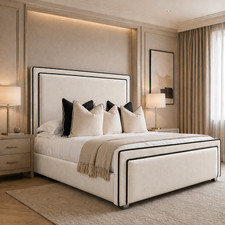 Image of OTTOMAN GAS LIFT STORAGE PANEL UPHOLSTERED FRAME DOUBLE & KING SIZE BED