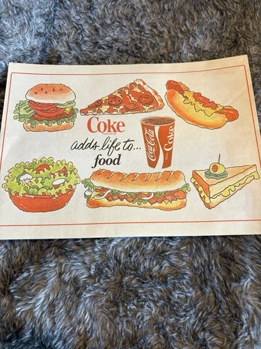 Vintage Coca-Cola Paper Place Mats " Coke Adds Life To ... Food"