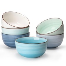 Ice Cream Bowls - 10 Oz Dessert Bowls Set of 6, Blue Ceramic Bowls for Kitchen,