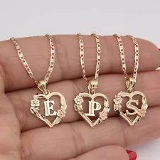 Cutout Heart Flower Initial Letter Pendant Necklace Real 10K Yellow Rose Gold