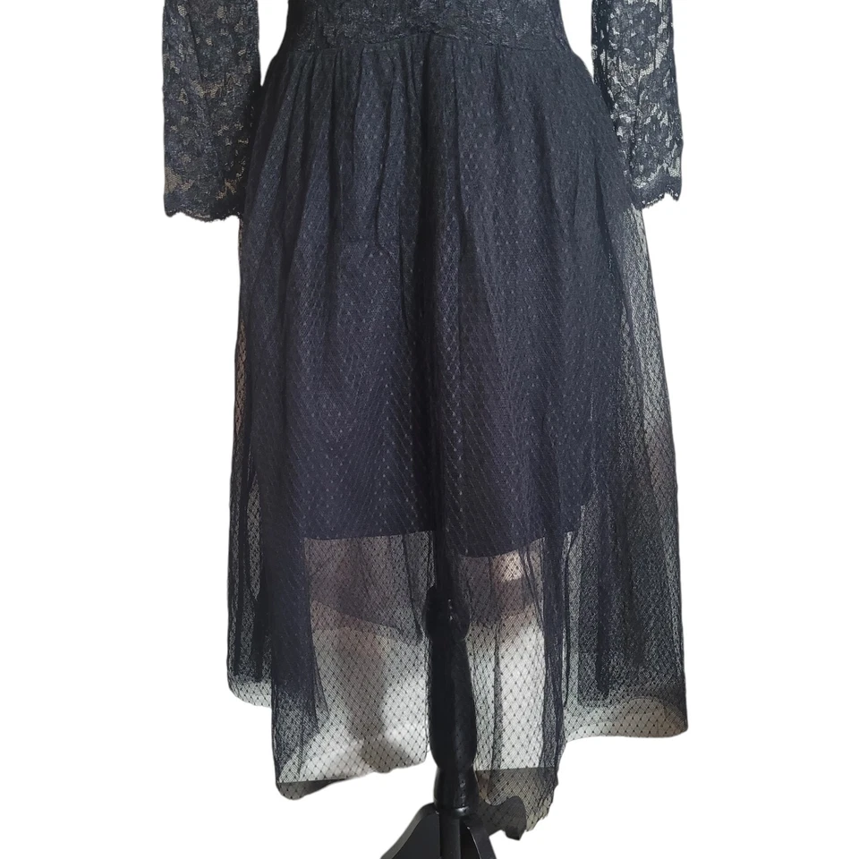 Express Lace Tulle Lined Dress Women's Size 6 Black Fairy Witchy Goth Romantic - Image 4 of 4