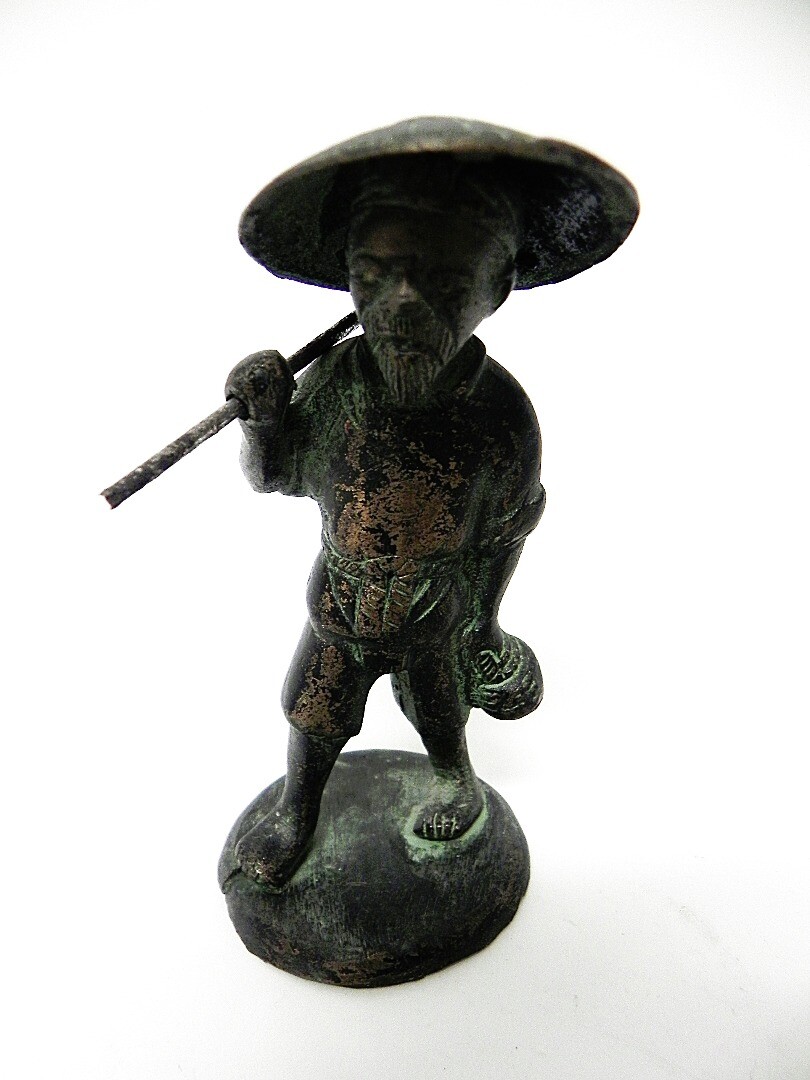VINTAGE BRONZE Statue Figurine Male FIELD WORKER CHINA RICE HAT eBay